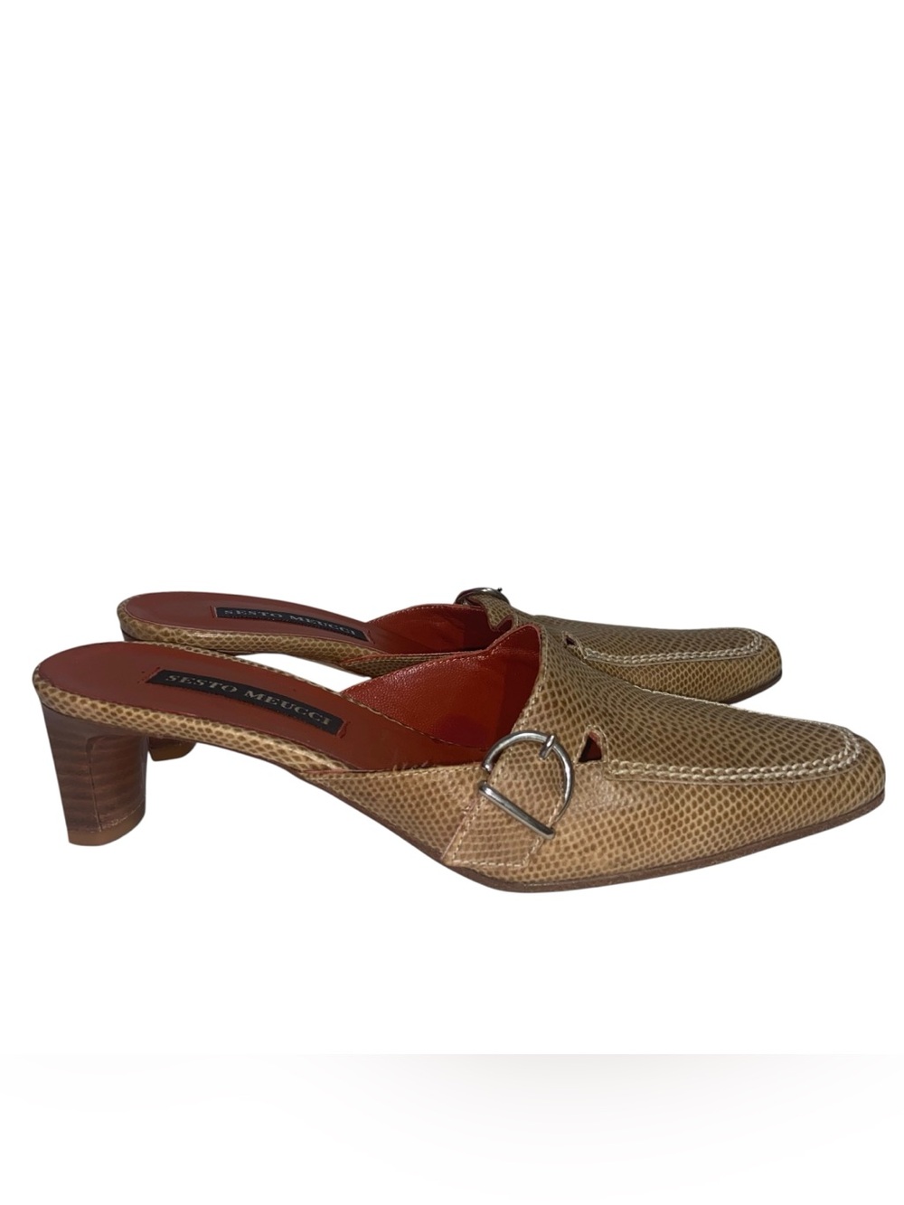 Sesto Meucci Shoes Womens Size 7 Narrow Leather Kitten Heels Slip On Mules Italy